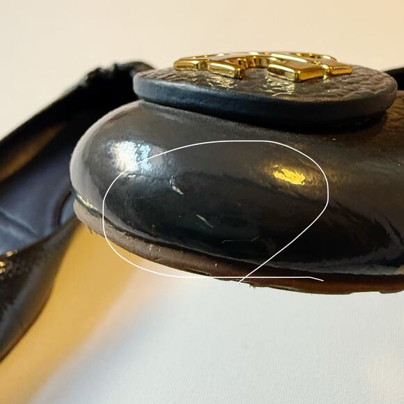 Tory Burch Reva Blue Leather Ballet Flats Gold Medallion Women's Size 7.5 - Picture 8 of 10